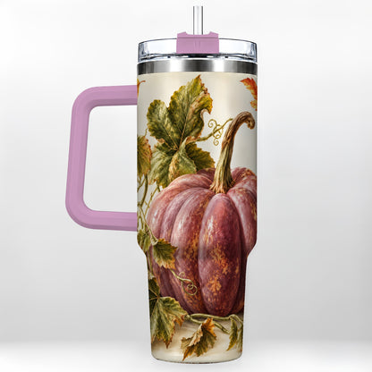 #pl[40oz|Pink] Rustic Mauve Pumpkin 40oz Tumbler with Handle, Fall Stainless Steel Cup