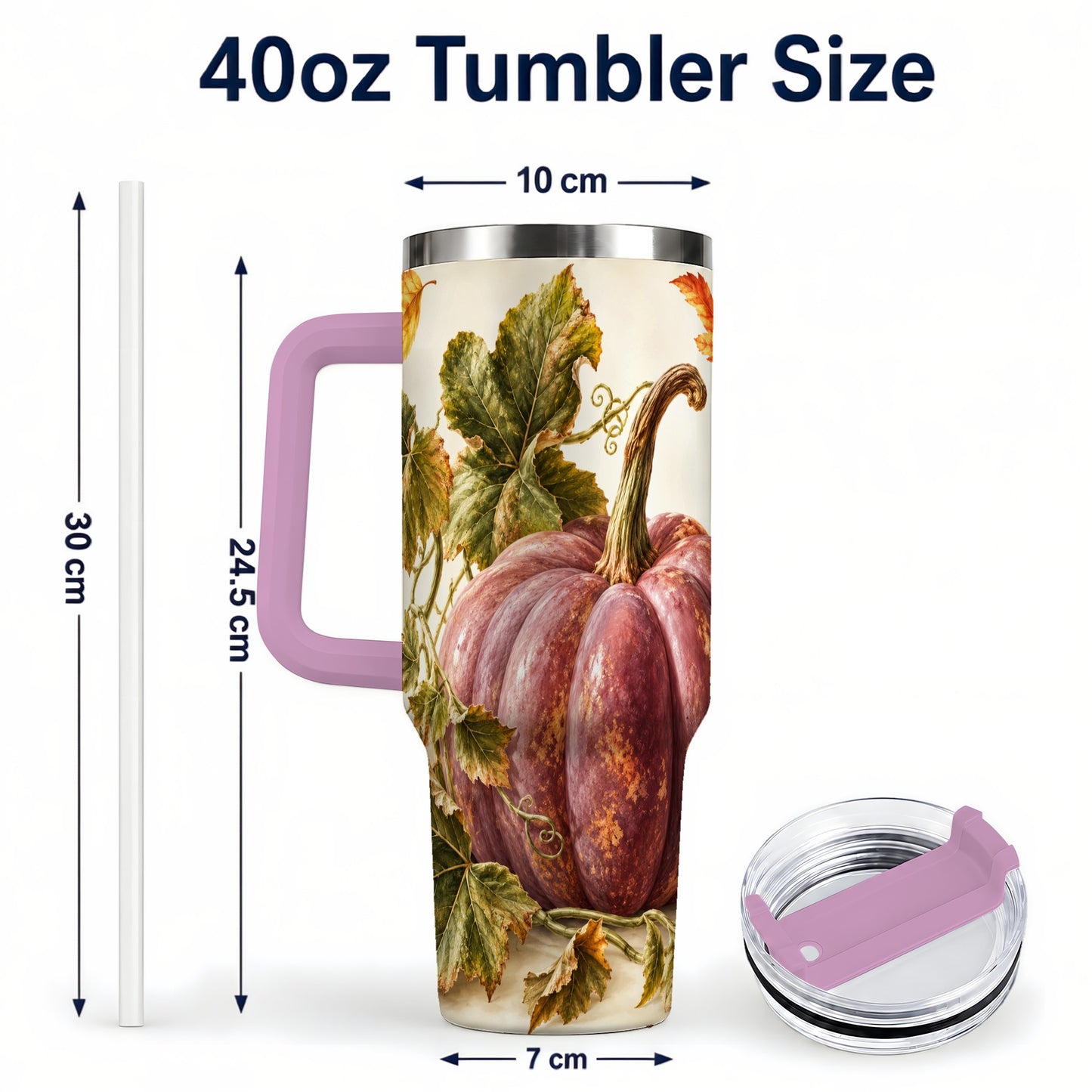 #pl[40oz|Pink] Rustic Mauve Pumpkin 40oz Tumbler with Handle, Fall Stainless Steel Cup