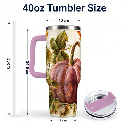 #pl[40oz|Pink] Rustic Mauve Pumpkin 40oz Tumbler with Handle, Fall Stainless Steel Cup