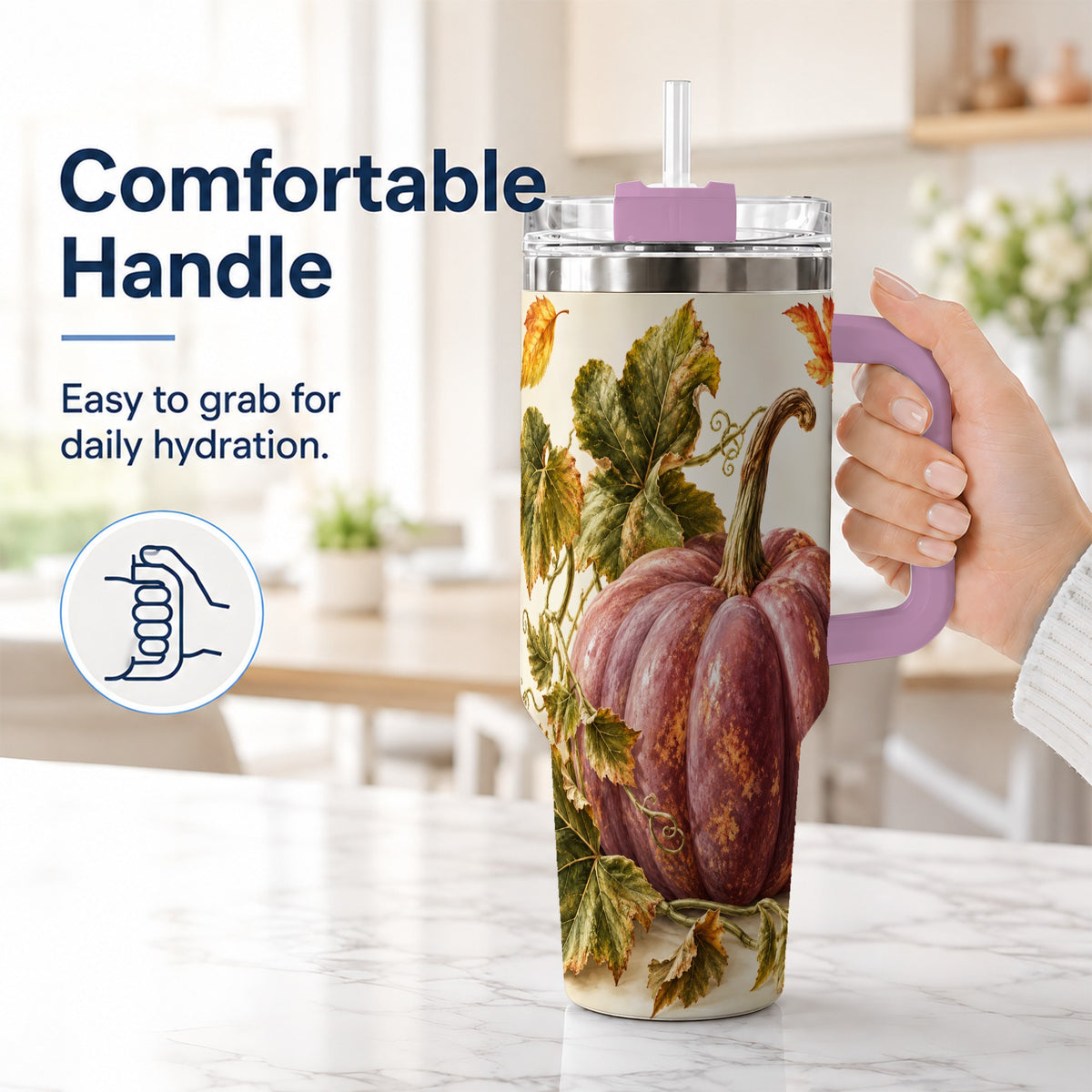 #pl[40oz|Pink] Rustic Mauve Pumpkin 40oz Tumbler with Handle, Fall Stainless Steel Cup