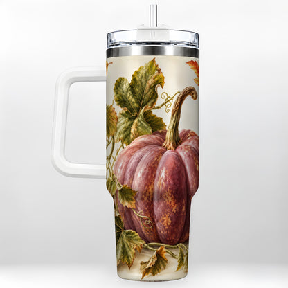 Rustic Mauve Pumpkin 40oz Tumbler with Handle, Fall Stainless Steel Cup