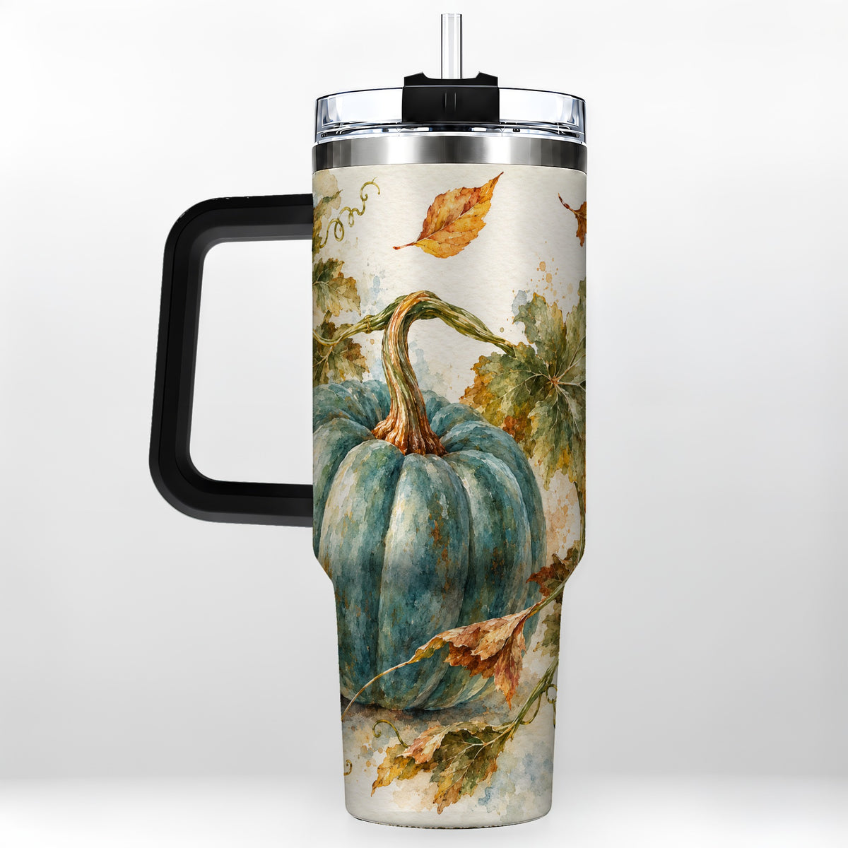 #pl[40oz|Black] Blue Pumpkin 40oz Tumbler with Handle, Watercolor Stainless Steel Cup