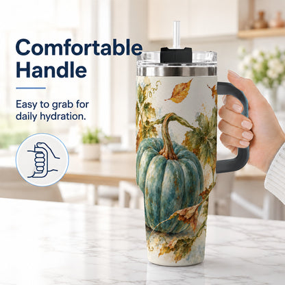 #pl[40oz|Black] Blue Pumpkin 40oz Tumbler with Handle, Watercolor Stainless Steel Cup