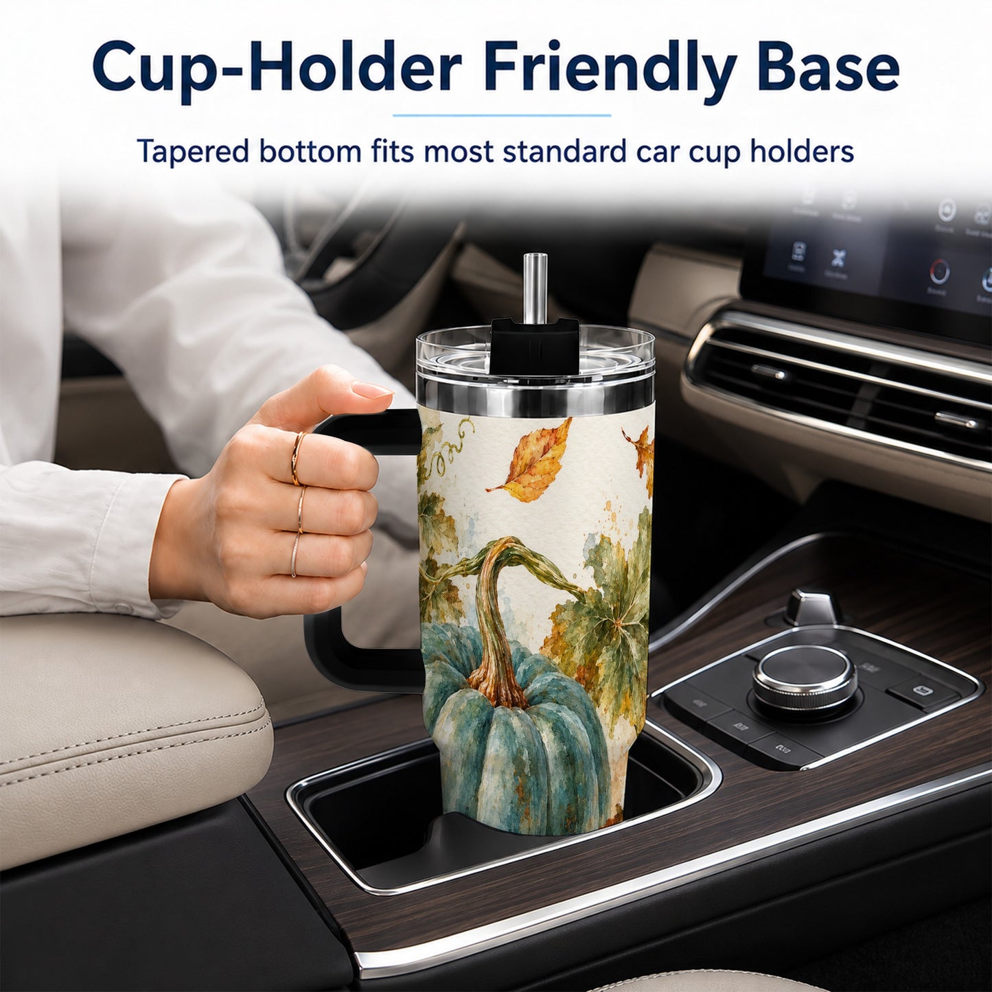 #pl[40oz|Black] Blue Pumpkin 40oz Tumbler with Handle, Watercolor Stainless Steel Cup
