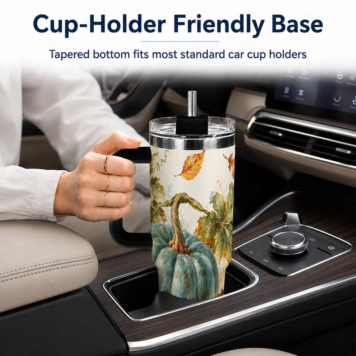 #pl[40oz|Black] Blue Pumpkin 40oz Tumbler with Handle, Watercolor Stainless Steel Cup