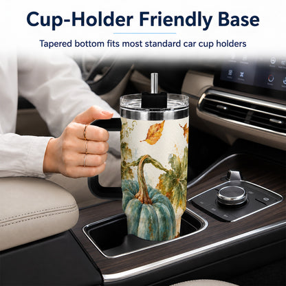 #pl[40oz|Black] Blue Pumpkin 40oz Tumbler with Handle, Watercolor Stainless Steel Cup