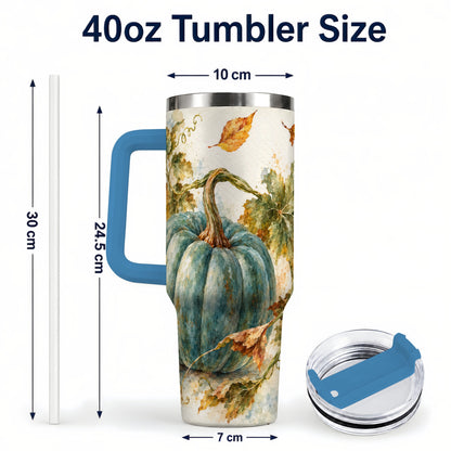 #pl[40oz|Blue] Blue Pumpkin 40oz Tumbler with Handle, Watercolor Stainless Steel Cup