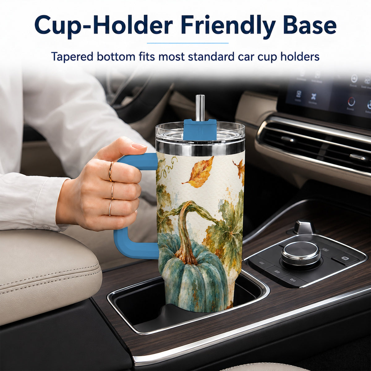 #pl[40oz|Blue] Blue Pumpkin 40oz Tumbler with Handle, Watercolor Stainless Steel Cup
