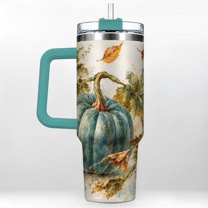 #pl[40oz|Green] Blue Pumpkin 40oz Tumbler with Handle, Watercolor Stainless Steel Cup