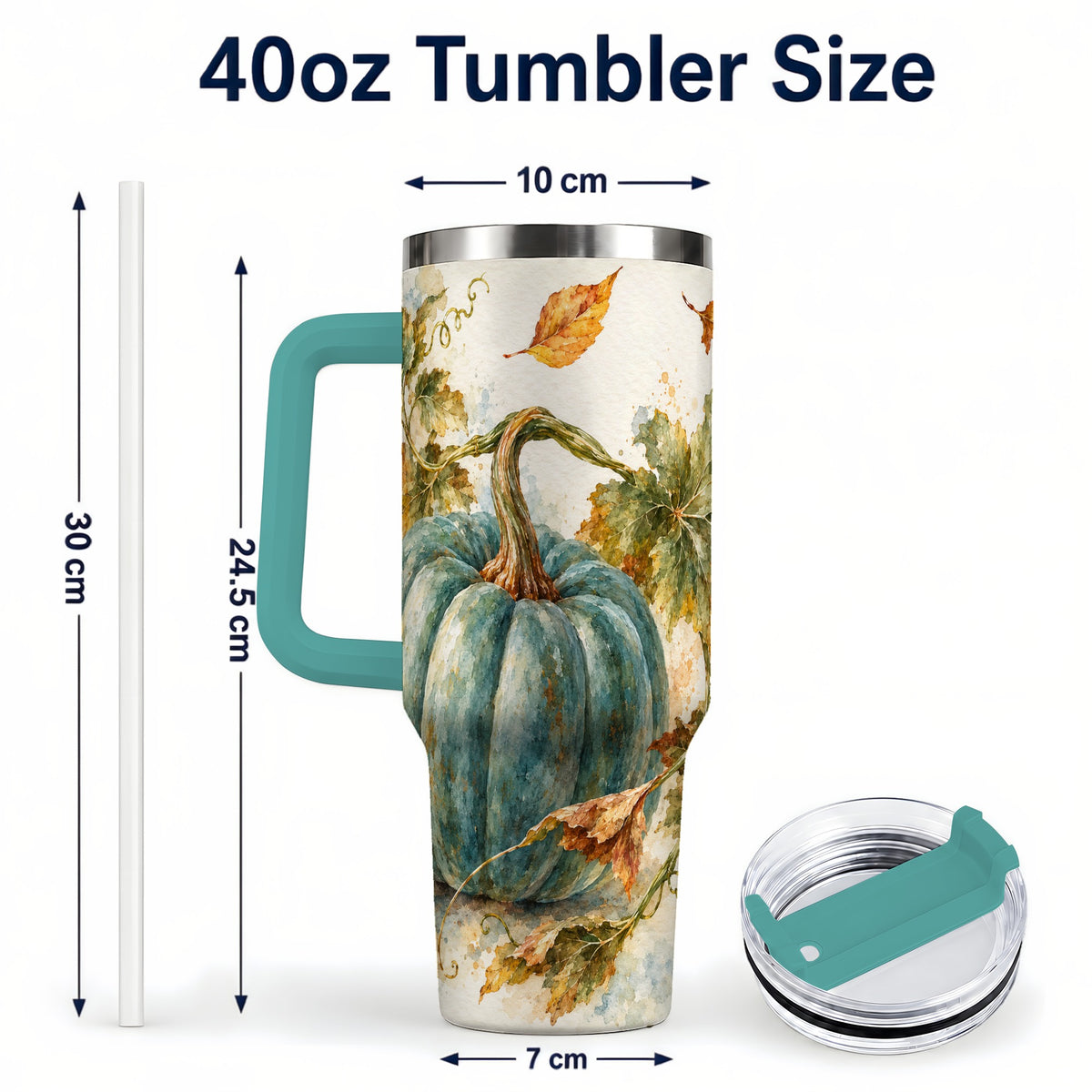 #pl[40oz|Green] Blue Pumpkin 40oz Tumbler with Handle, Watercolor Stainless Steel Cup