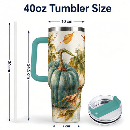 #pl[40oz|Green] Blue Pumpkin 40oz Tumbler with Handle, Watercolor Stainless Steel Cup