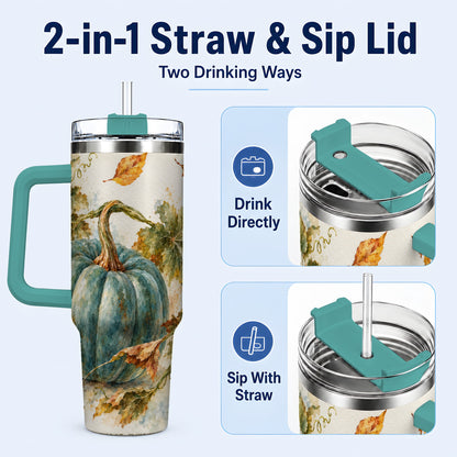 #pl[40oz|Green] Blue Pumpkin 40oz Tumbler with Handle, Watercolor Stainless Steel Cup