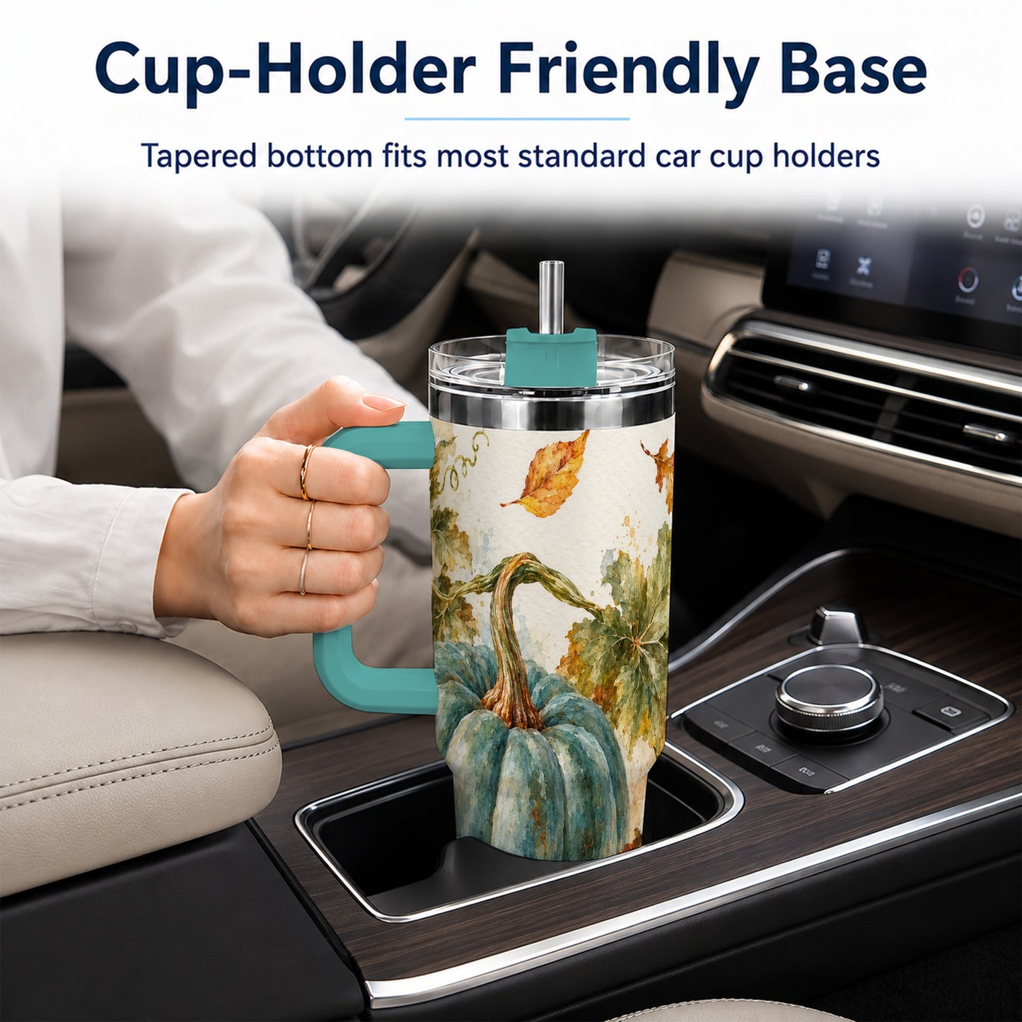 #pl[40oz|Green] Blue Pumpkin 40oz Tumbler with Handle, Watercolor Stainless Steel Cup