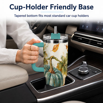 #pl[40oz|Green] Blue Pumpkin 40oz Tumbler with Handle, Watercolor Stainless Steel Cup