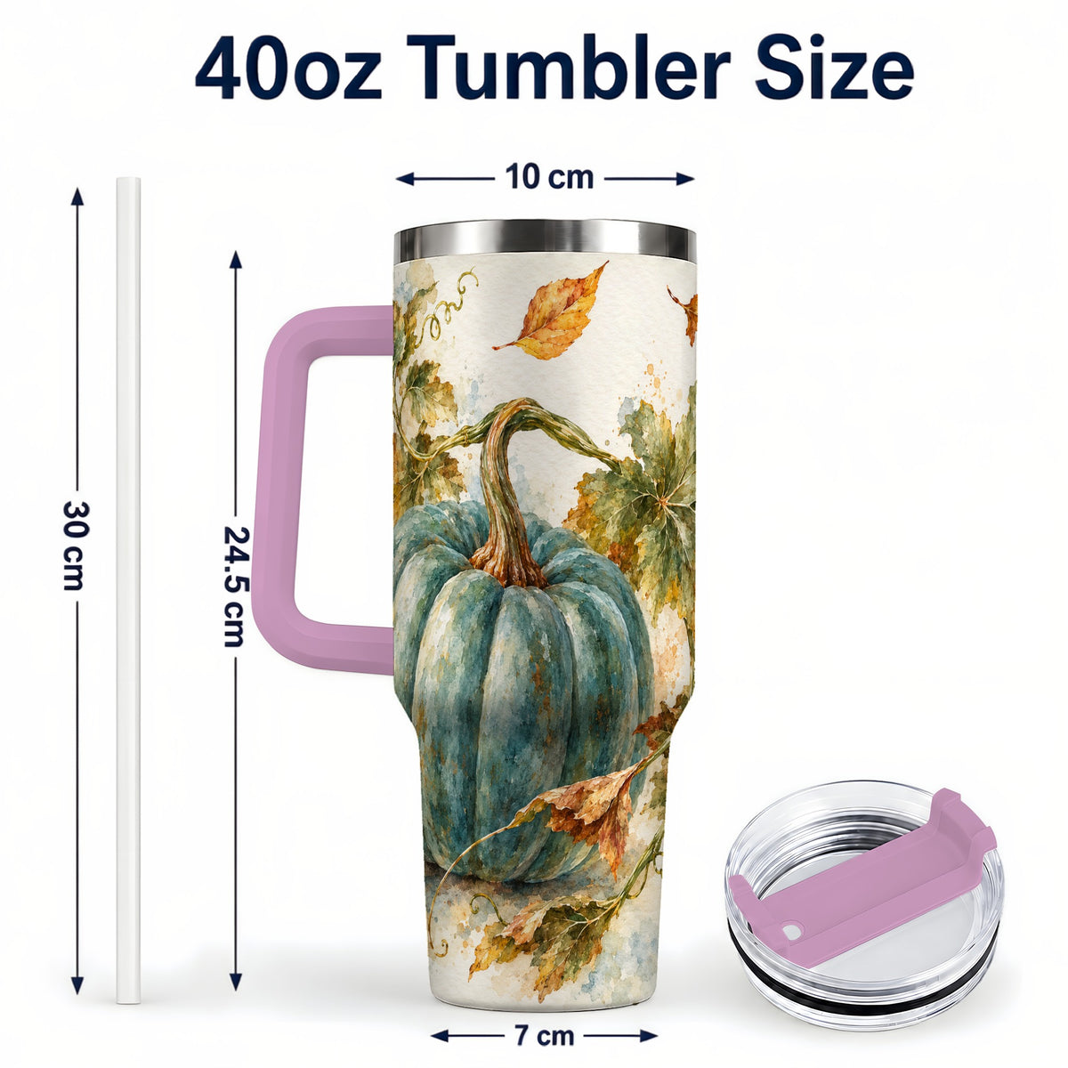 #pl[40oz|Pink] Blue Pumpkin 40oz Tumbler with Handle, Watercolor Stainless Steel Cup
