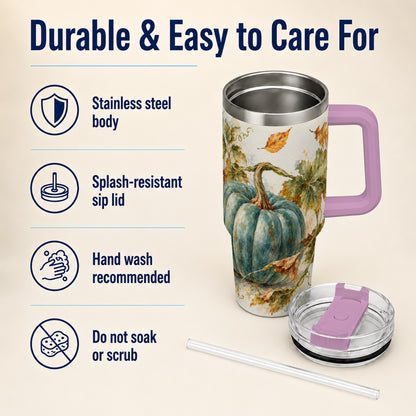 #pl[40oz|Pink] Blue Pumpkin 40oz Tumbler with Handle, Watercolor Stainless Steel Cup