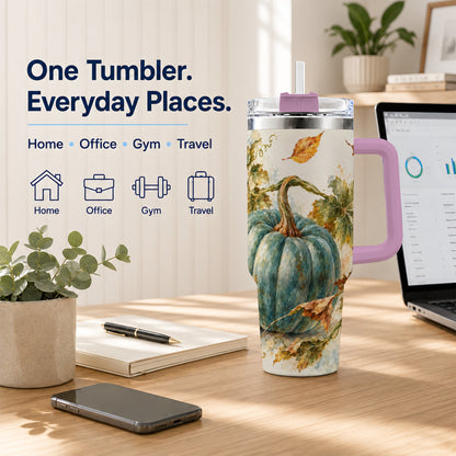 #pl[40oz|Pink] Blue Pumpkin 40oz Tumbler with Handle, Watercolor Stainless Steel Cup