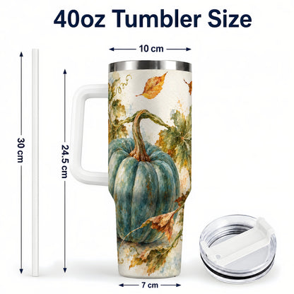 #pl[40oz|White] Blue Pumpkin 40oz Tumbler with Handle, Watercolor Stainless Steel Cup