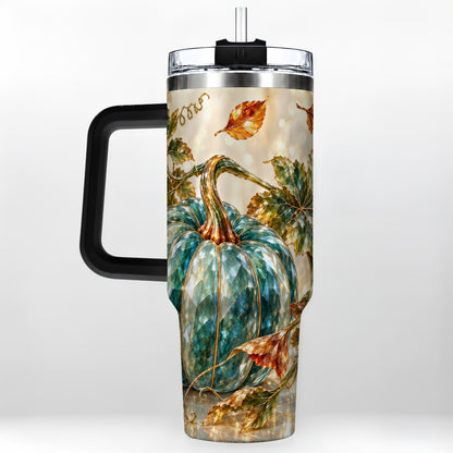 #pl[40oz|Black] Faceted Pumpkin 40oz Tumbler with Handle, Fall Stainless Steel Travel Cup