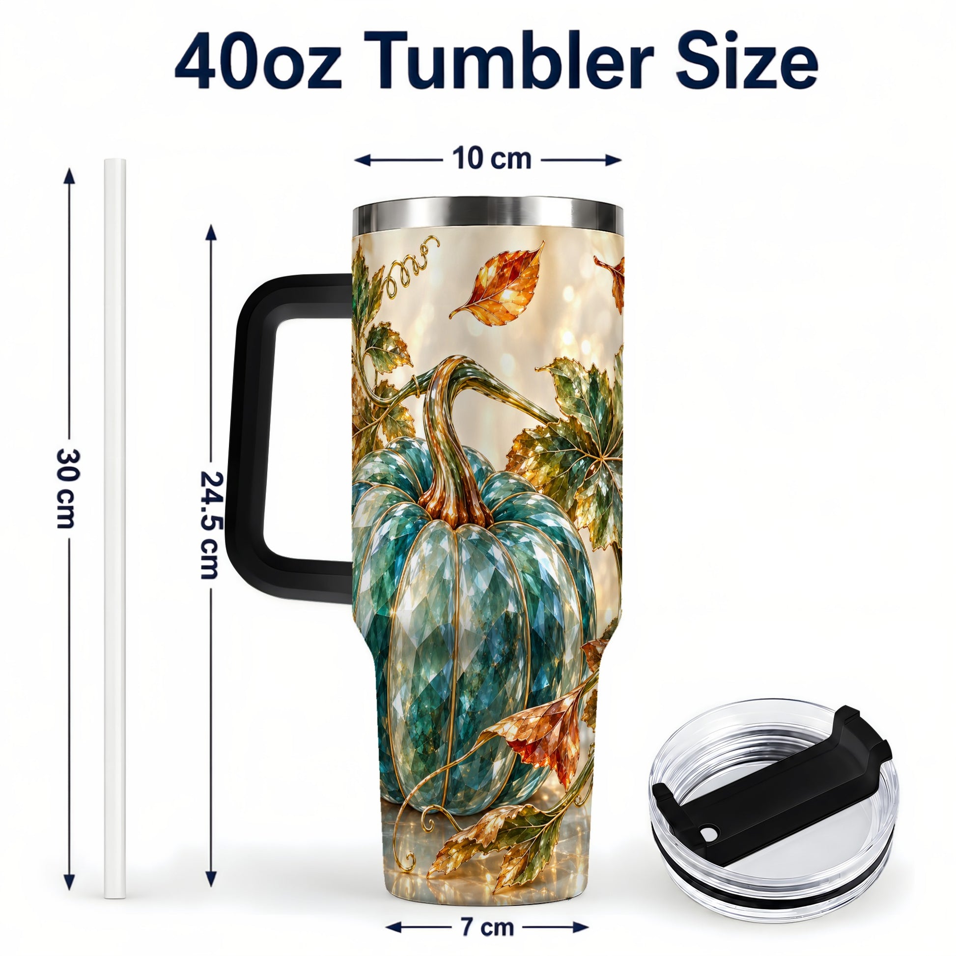 #pl[40oz|Black] Faceted Pumpkin 40oz Tumbler with Handle, Fall Stainless Steel Travel Cup