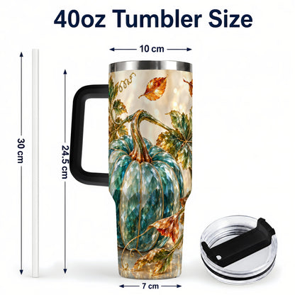 #pl[40oz|Black] Faceted Pumpkin 40oz Tumbler with Handle, Fall Stainless Steel Travel Cup