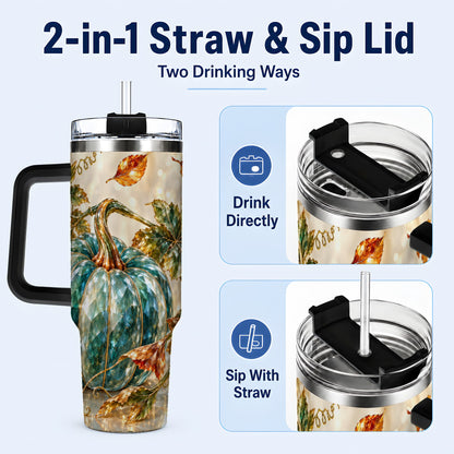 #pl[40oz|Black] Faceted Pumpkin 40oz Tumbler with Handle, Fall Stainless Steel Travel Cup