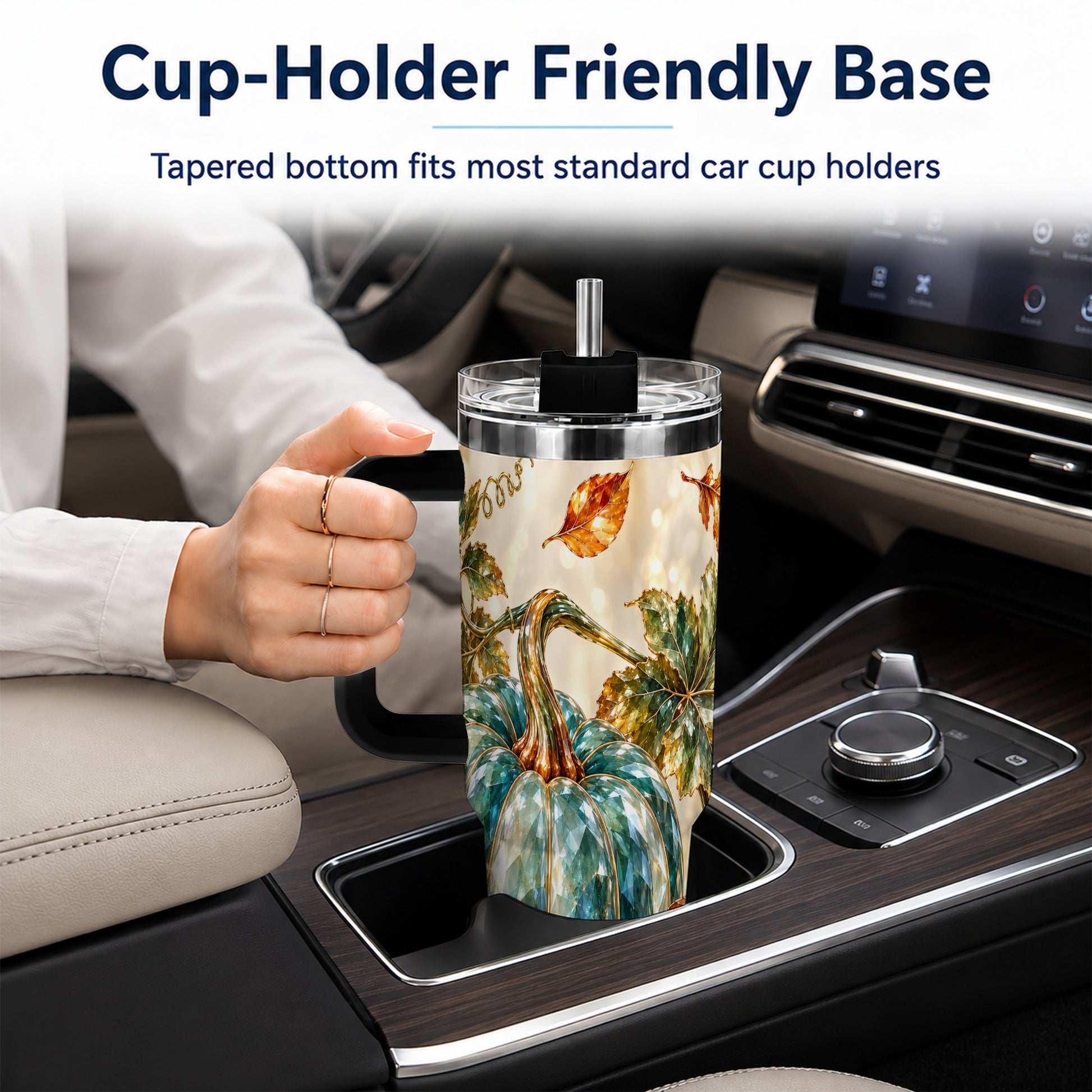 #pl[40oz|Black] Faceted Pumpkin 40oz Tumbler with Handle, Fall Stainless Steel Travel Cup