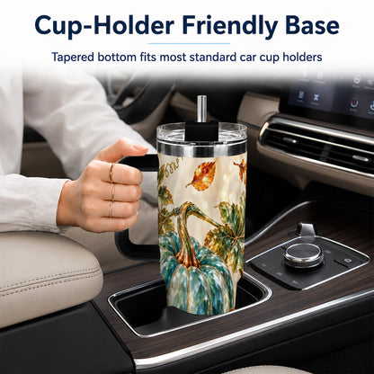 #pl[40oz|Black] Faceted Pumpkin 40oz Tumbler with Handle, Fall Stainless Steel Travel Cup