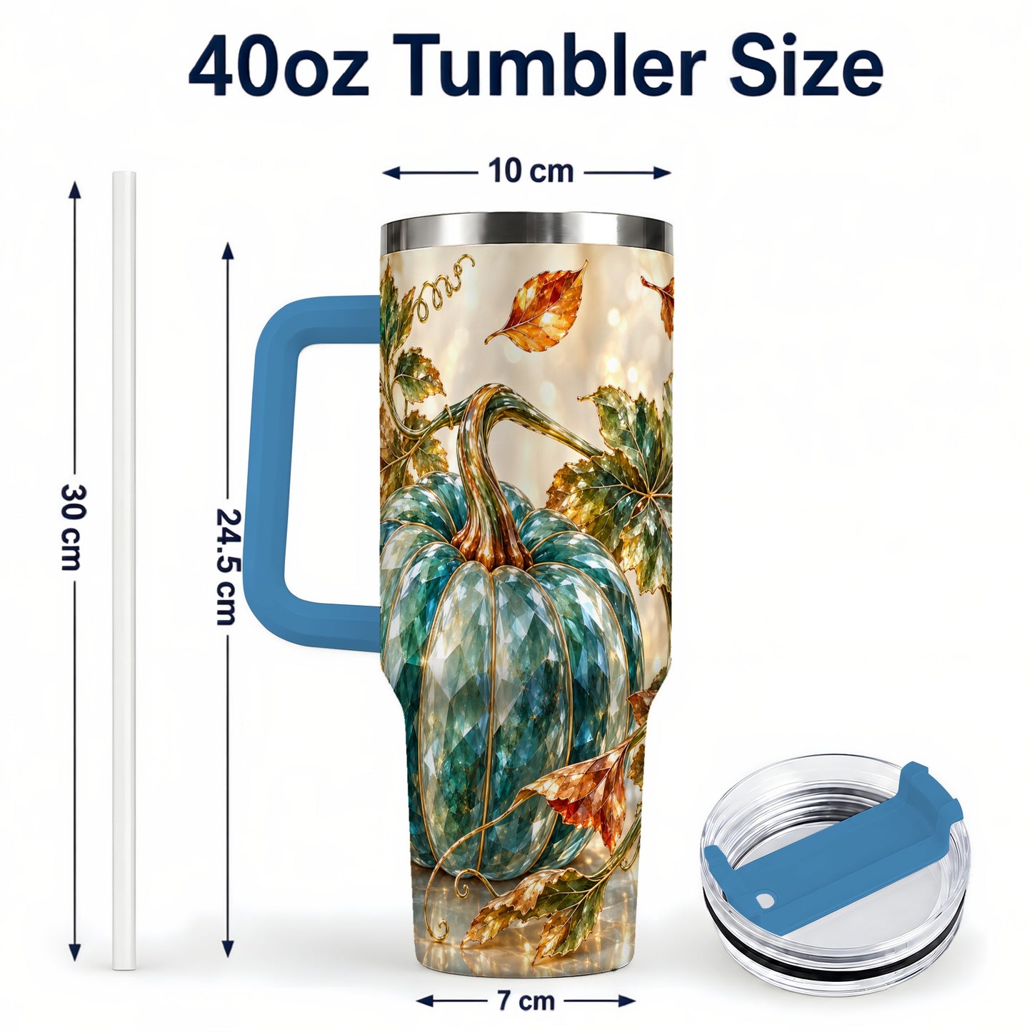 #pl[40oz|Blue] Faceted Pumpkin 40oz Tumbler with Handle, Fall Stainless Steel Travel Cup
