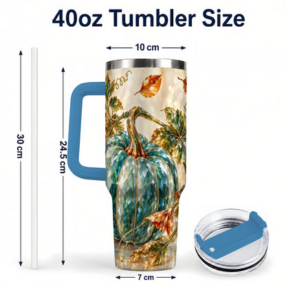 #pl[40oz|Blue] Faceted Pumpkin 40oz Tumbler with Handle, Fall Stainless Steel Travel Cup