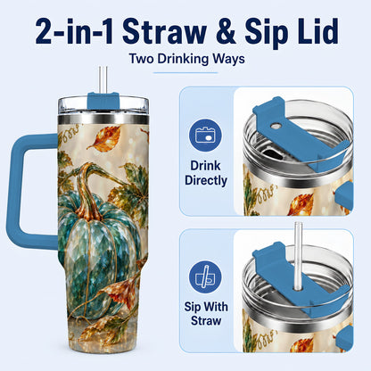 #pl[40oz|Blue] Faceted Pumpkin 40oz Tumbler with Handle, Fall Stainless Steel Travel Cup