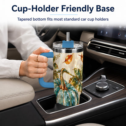#pl[40oz|Blue] Faceted Pumpkin 40oz Tumbler with Handle, Fall Stainless Steel Travel Cup