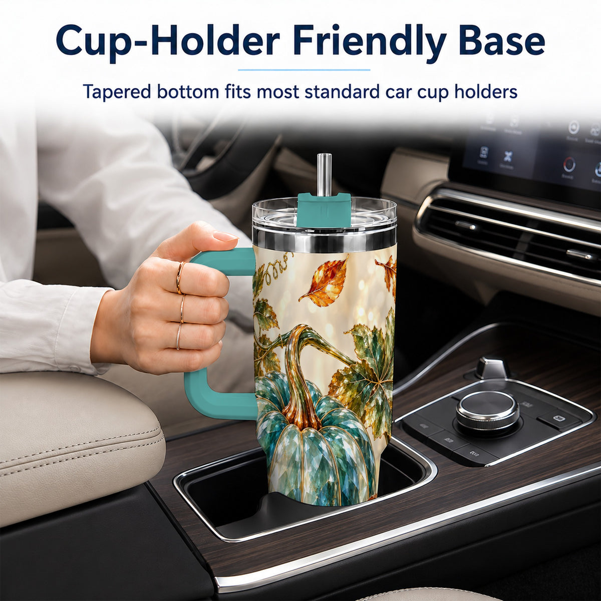 #pl[40oz|Green] Faceted Pumpkin 40oz Tumbler with Handle, Fall Stainless Steel Travel Cup