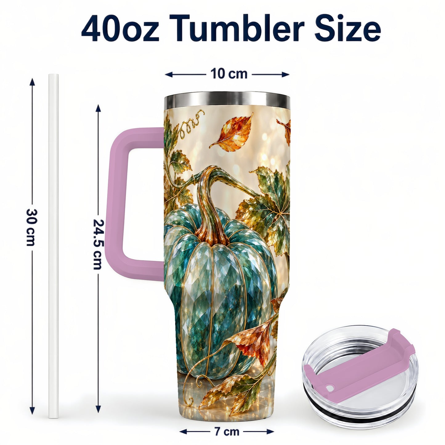 #pl[40oz|Pink] Faceted Pumpkin 40oz Tumbler with Handle, Fall Stainless Steel Travel Cup