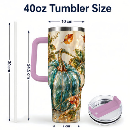 #pl[40oz|Pink] Faceted Pumpkin 40oz Tumbler with Handle, Fall Stainless Steel Travel Cup