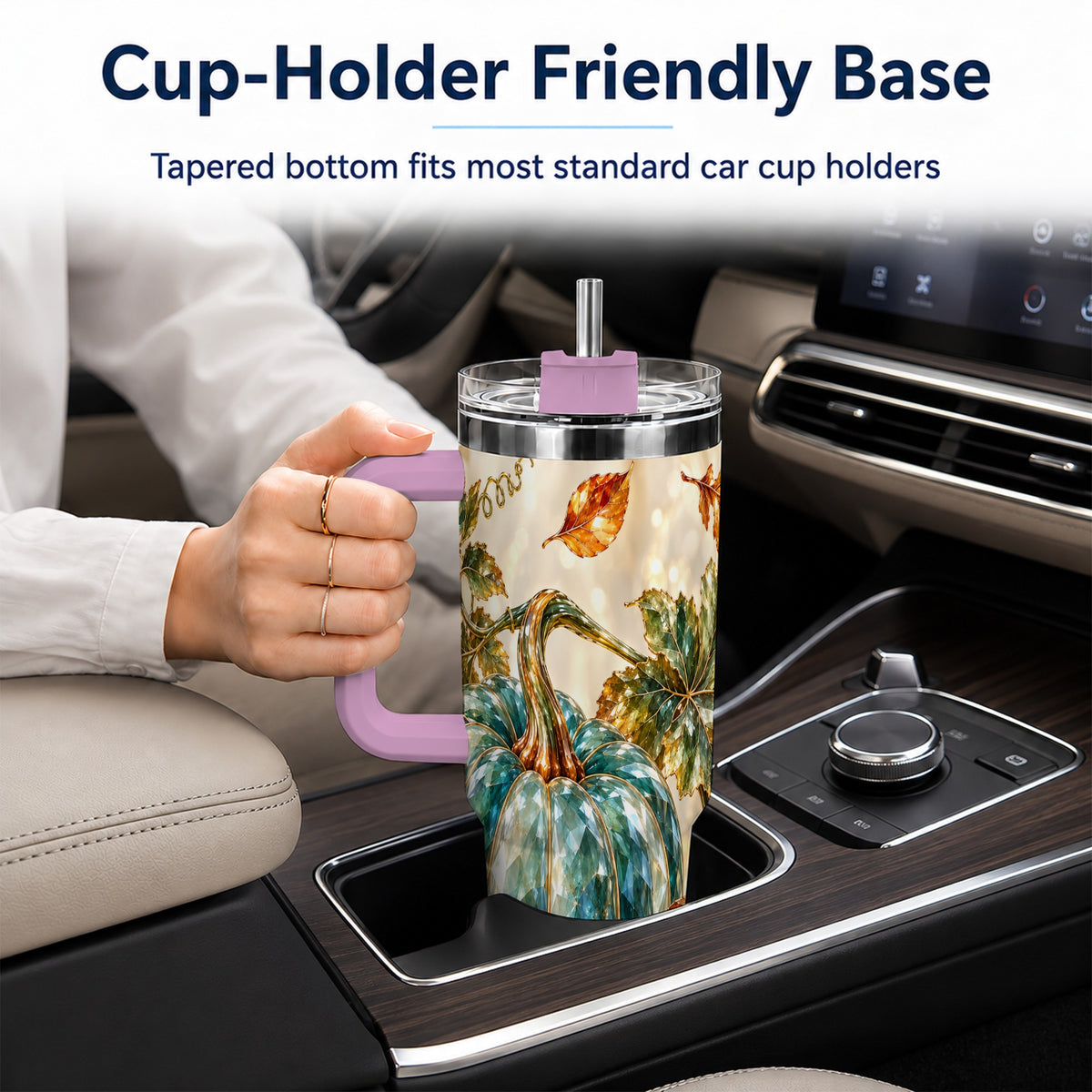 #pl[40oz|Pink] Faceted Pumpkin 40oz Tumbler with Handle, Fall Stainless Steel Travel Cup