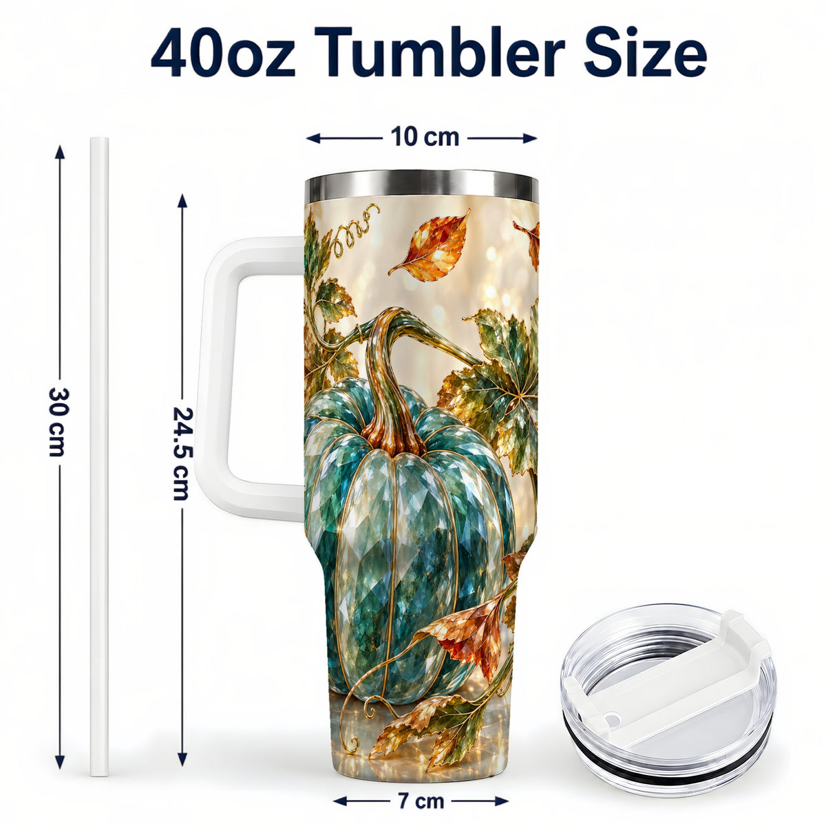 #pl[40oz|White] Faceted Pumpkin 40oz Tumbler with Handle, Fall Stainless Steel Travel Cup