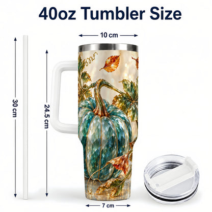 #pl[40oz|White] Faceted Pumpkin 40oz Tumbler with Handle, Fall Stainless Steel Travel Cup