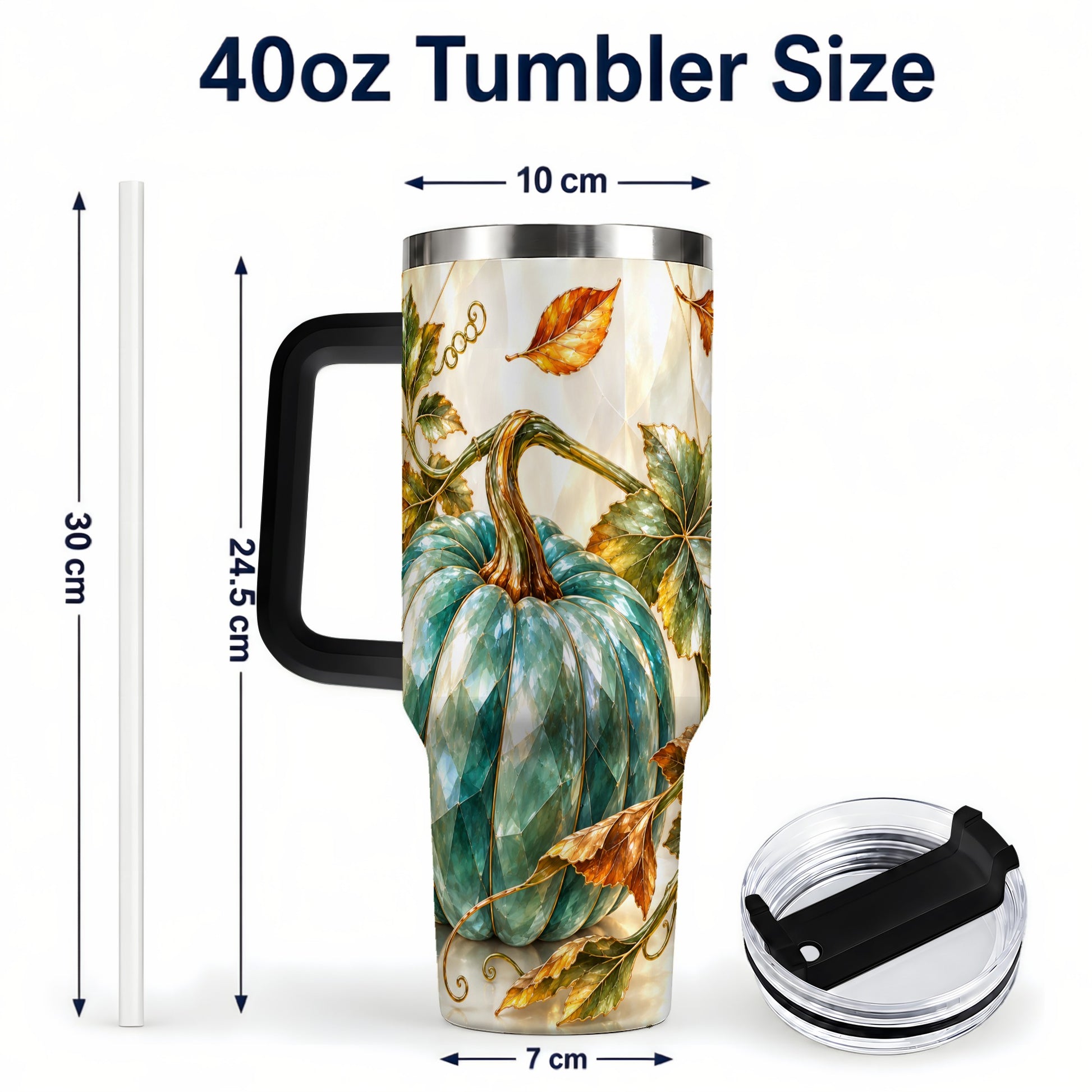 #pl[40oz|Black] Geometric Pumpkin 40oz Tumbler with Handle, Fall Stainless Steel Travel Cup