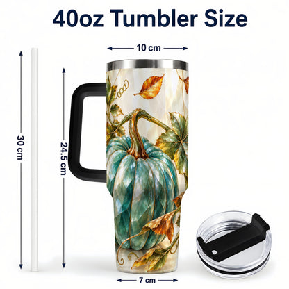 #pl[40oz|Black] Geometric Pumpkin 40oz Tumbler with Handle, Fall Stainless Steel Travel Cup