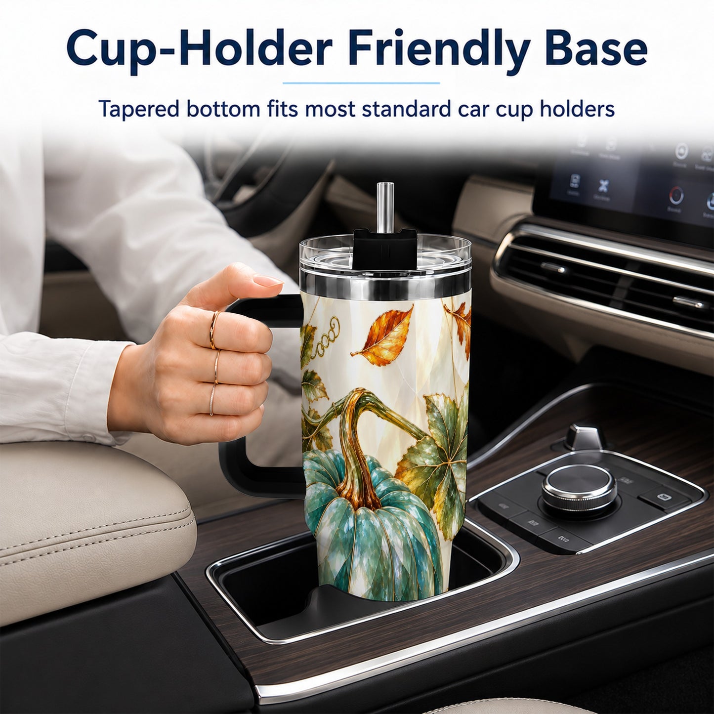 #pl[40oz|Black] Geometric Pumpkin 40oz Tumbler with Handle, Fall Stainless Steel Travel Cup