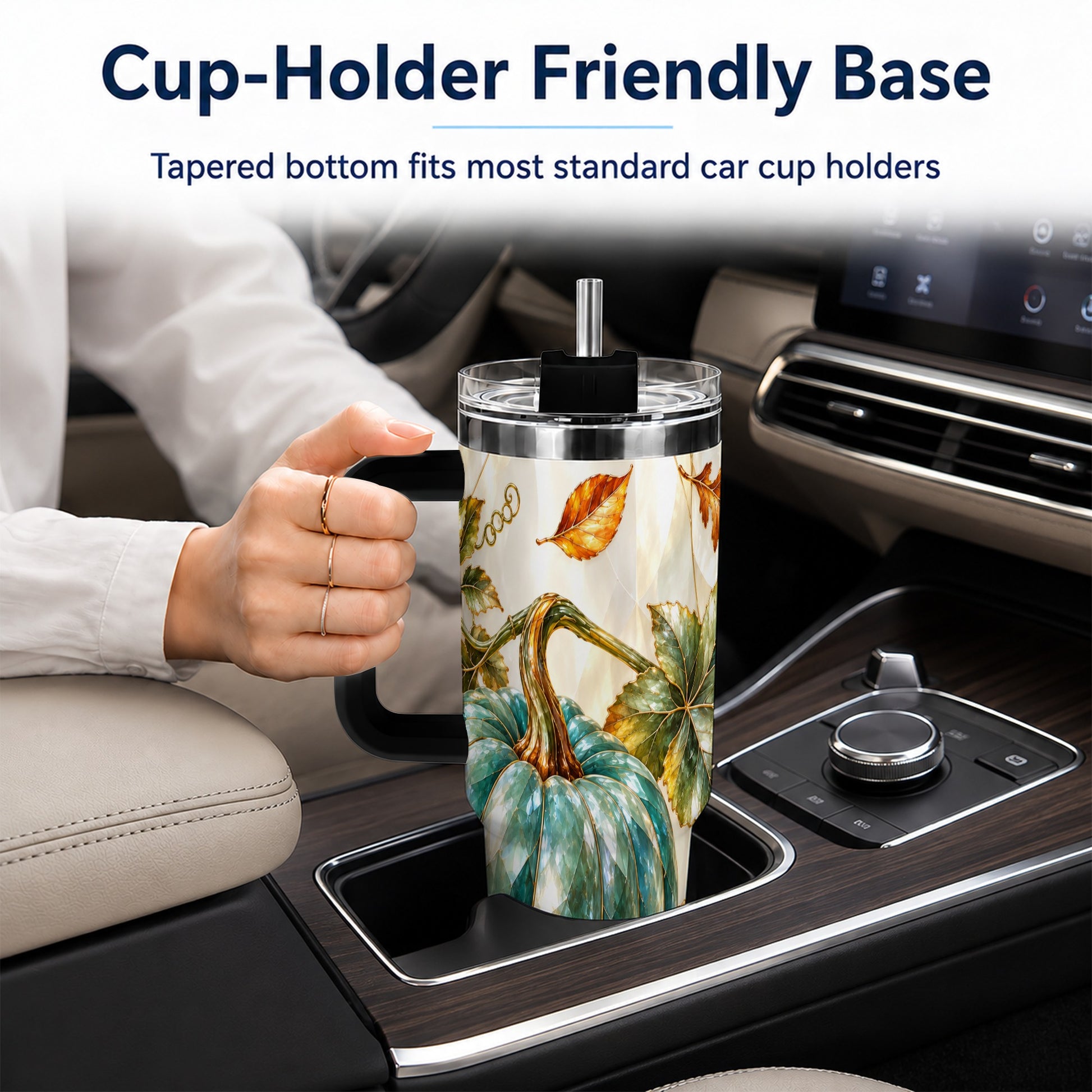 #pl[40oz|Black] Geometric Pumpkin 40oz Tumbler with Handle, Fall Stainless Steel Travel Cup