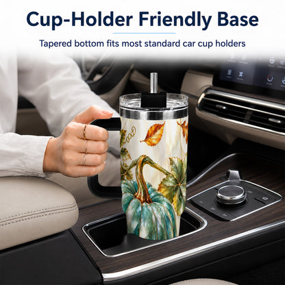 #pl[40oz|Black] Geometric Pumpkin 40oz Tumbler with Handle, Fall Stainless Steel Travel Cup