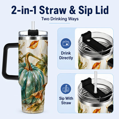 #pl[40oz|Black] Geometric Pumpkin 40oz Tumbler with Handle, Fall Stainless Steel Travel Cup