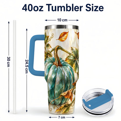 #pl[40oz|Blue] Geometric Pumpkin 40oz Tumbler with Handle, Fall Stainless Steel Travel Cup