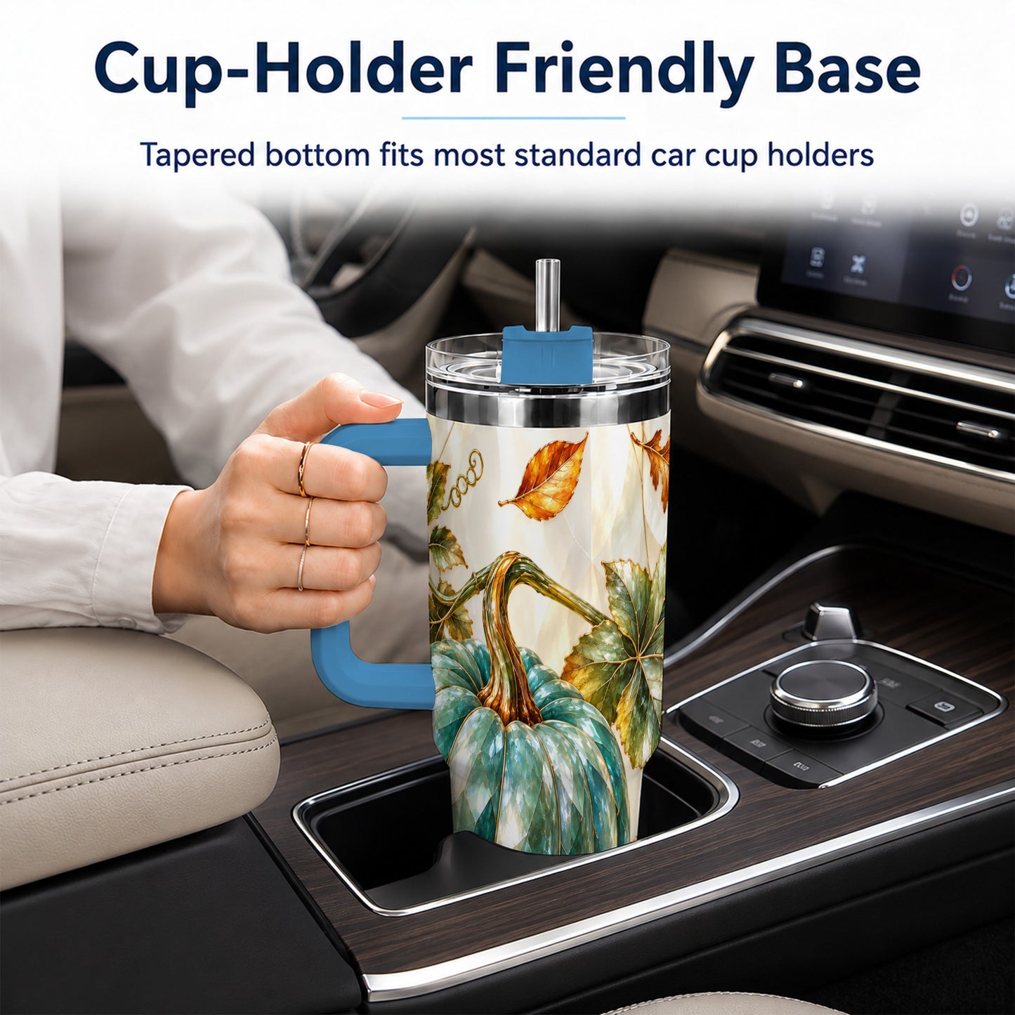 #pl[40oz|Blue] Geometric Pumpkin 40oz Tumbler with Handle, Fall Stainless Steel Travel Cup