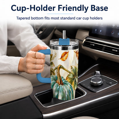 #pl[40oz|Blue] Geometric Pumpkin 40oz Tumbler with Handle, Fall Stainless Steel Travel Cup