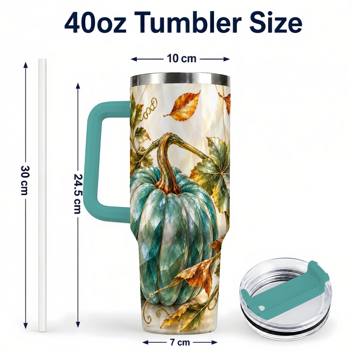 #pl[40oz|Green] Geometric Pumpkin 40oz Tumbler with Handle, Fall Stainless Steel Travel Cup