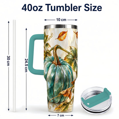 #pl[40oz|Green] Geometric Pumpkin 40oz Tumbler with Handle, Fall Stainless Steel Travel Cup
