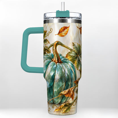 #pl[40oz|Green] Geometric Pumpkin 40oz Tumbler with Handle, Fall Stainless Steel Travel Cup